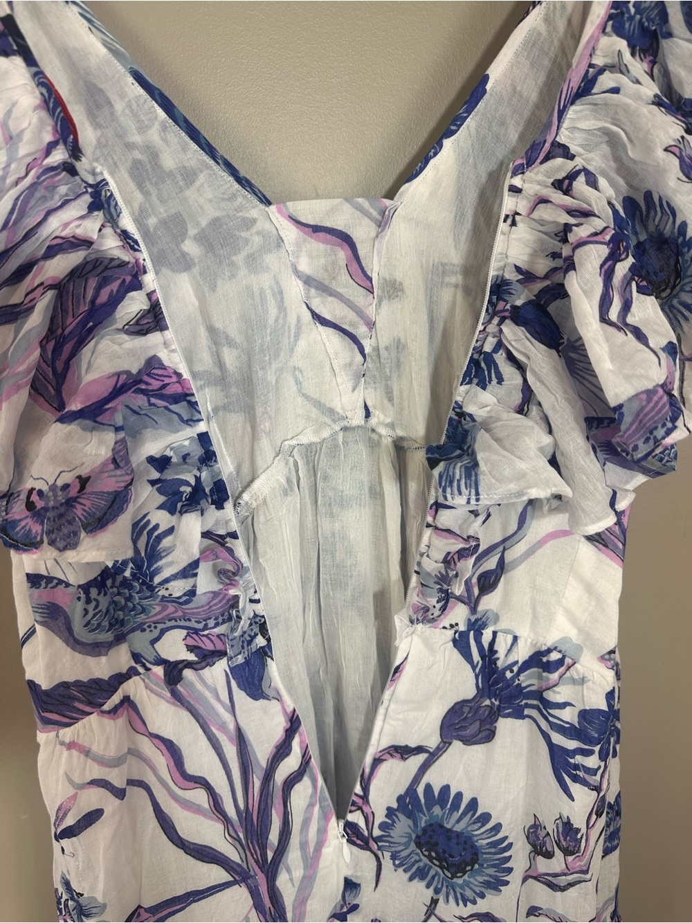 Banjanan White Maxi Dress with Blue Floral Print 100% Cotton Gladys - Picture 9 of 14